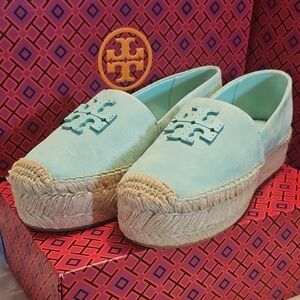 Tory Burch Aqua Espadrille Loafers, Size 8, New In Box